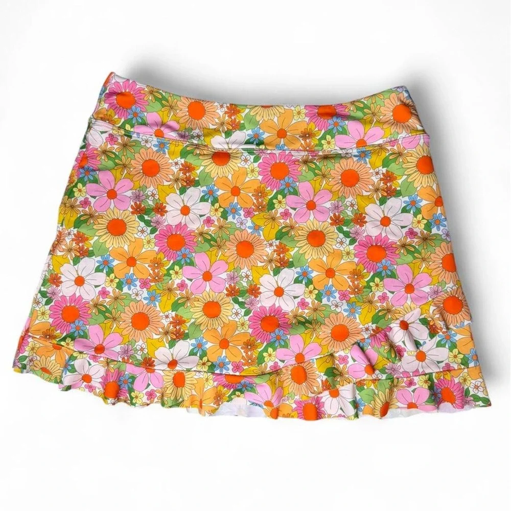 Lime Ricki Floral Swim Skirt Skort Bottom Retro 70s Daisy Print Womens XL